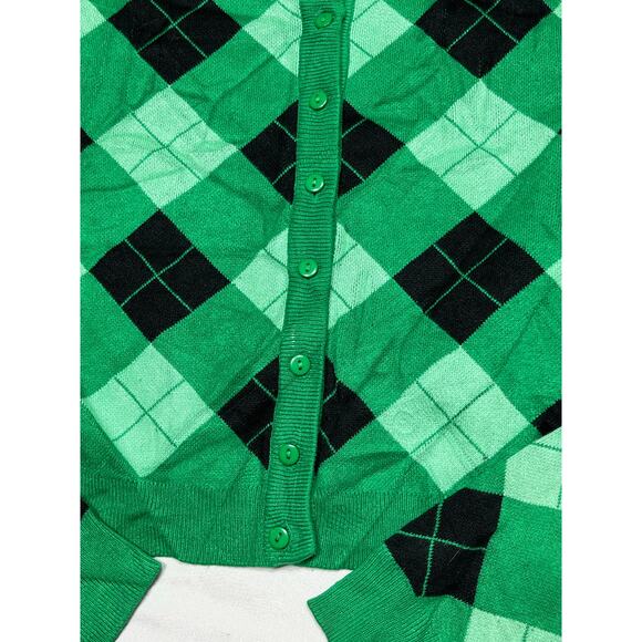 ZARA Green Argyle Cardigan Sweater Button Front Cropped Preppy Y2K Women’s Small - Picture 4 of 7
